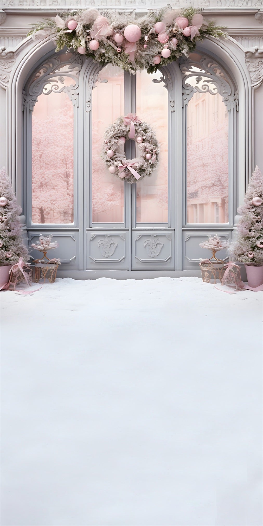 Pink Christmas Backdrop Pink Christmas Wreath Glass Door Backdrop Christmas MRR8-124