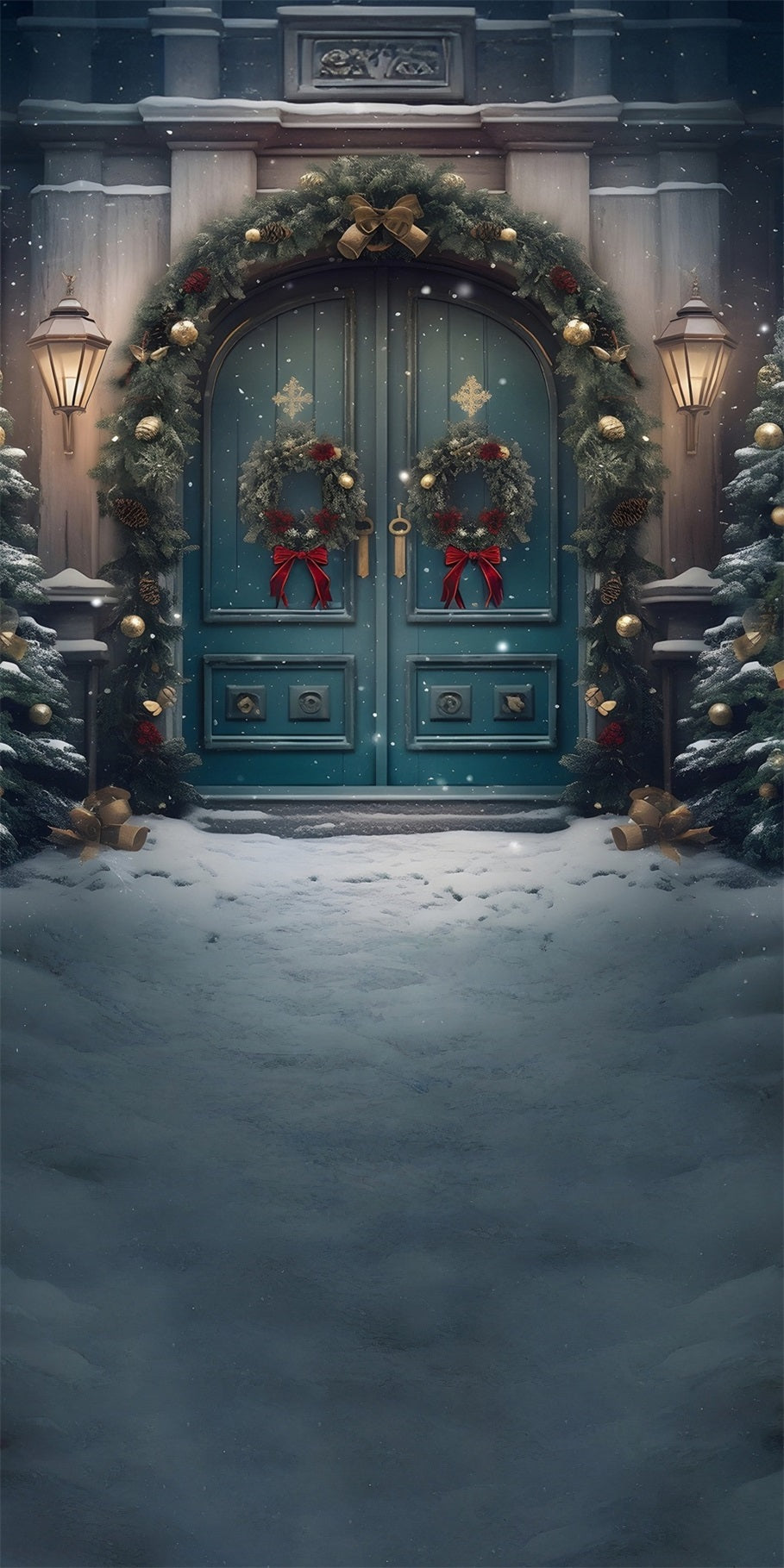 Christmas Backdrop Photography Classic Peacock Blue Christmas Wreath Gate Christmas Backdrops 10x10 MRR8-125