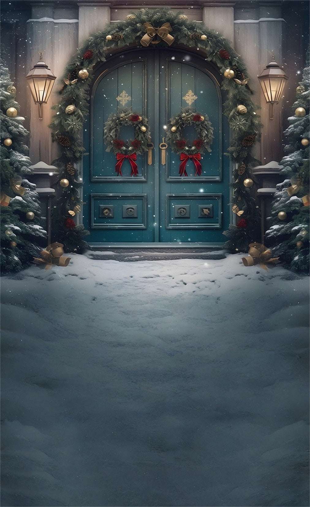 Christmas Backdrop Photography Classic Peacock Blue Christmas Wreath Gate Christmas Backdrops 10x10 MRR8-125