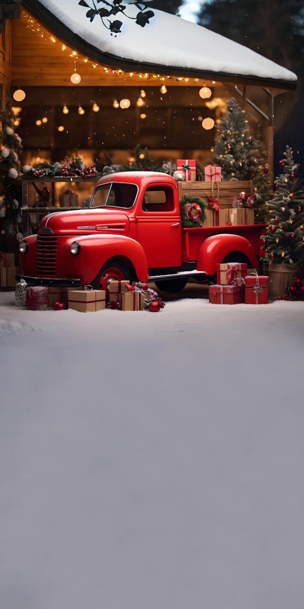 Red Christmas Backdrop Modern Vintage Red Gift Truck Under Eaves Christmas Backdrop Ideas MRR8-127