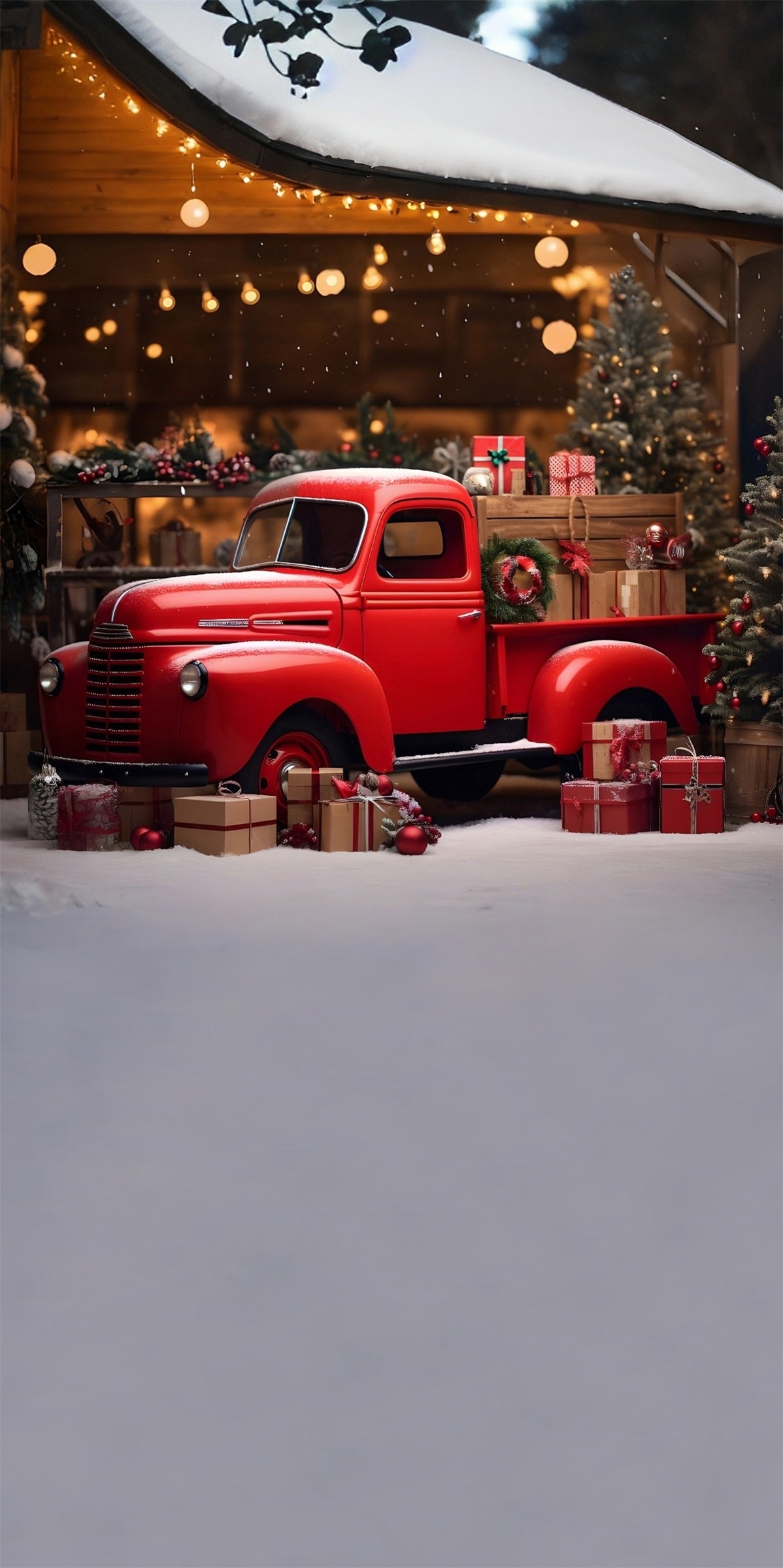 Red Christmas Backdrop Modern Vintage Red Gift Truck Under Eaves Christmas Backdrop Ideas MRR8-127