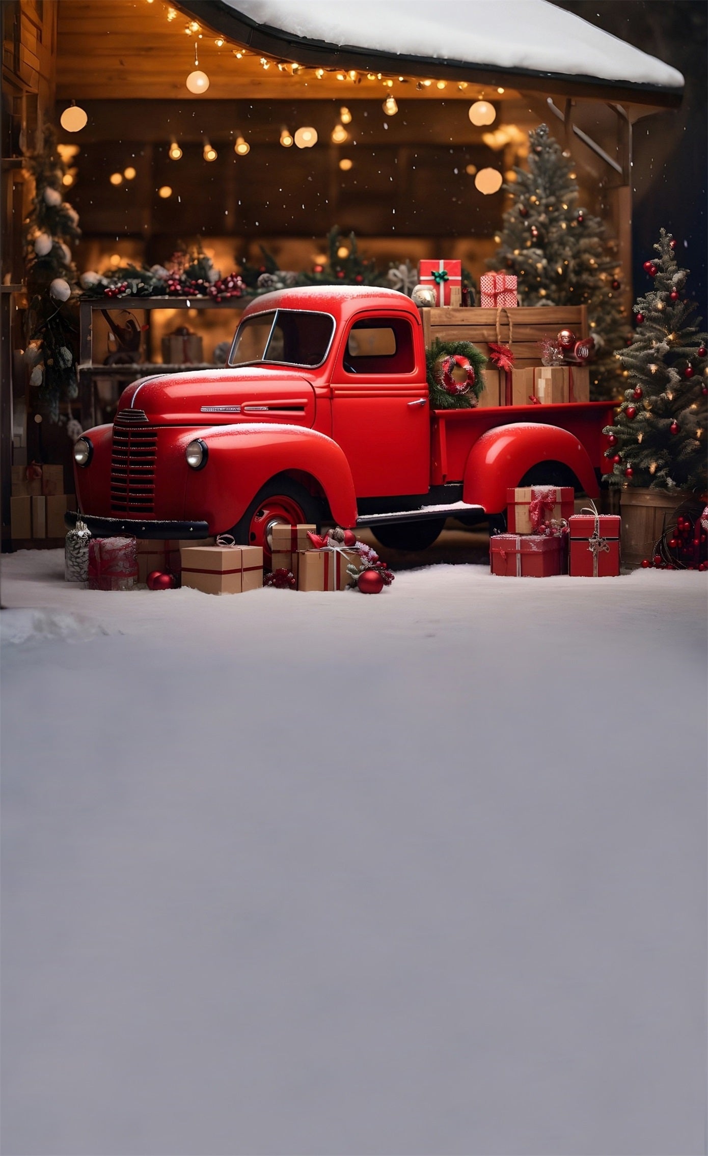 Red Christmas Backdrop Modern Vintage Red Gift Truck Under Eaves Christmas Backdrop Ideas MRR8-127