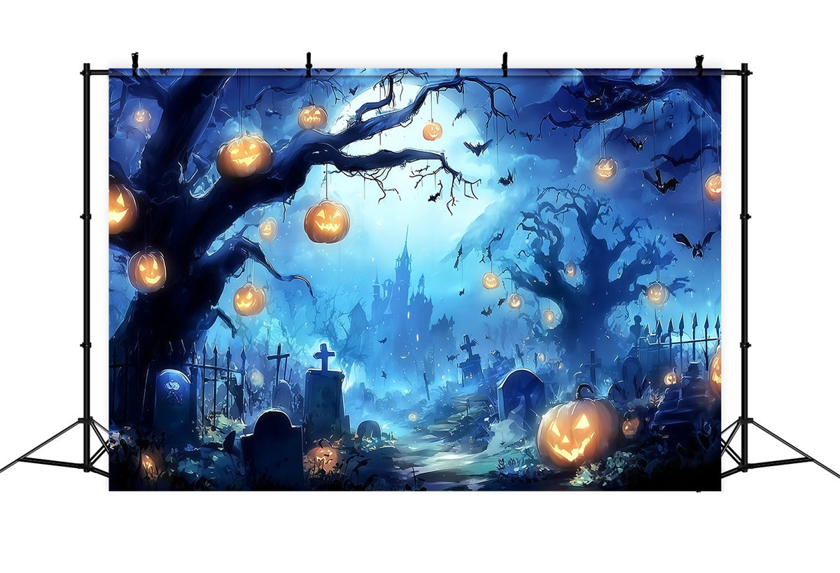 Halloween Graveyard Backdrop Eerie Pumpkin Chandelier Forest Castle Backdrop MRR8-13