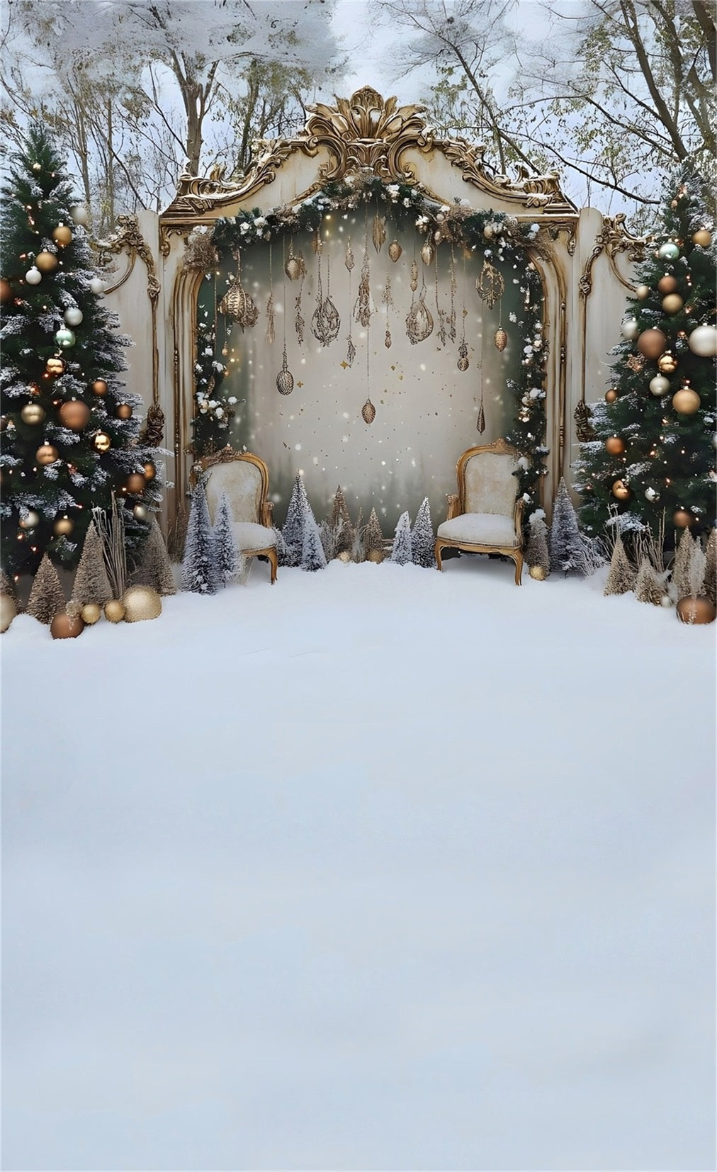 Christmas Tree Backdrop Luxury Christmas Fence Gold Decoration Christmas Backdrop Photography MRR8-130