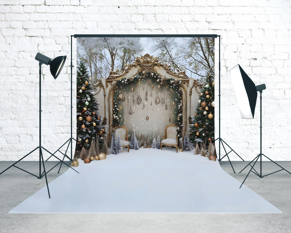 Christmas Tree Backdrop Luxury Christmas Fence Gold Decoration Christmas Backdrop Photography MRR8-130