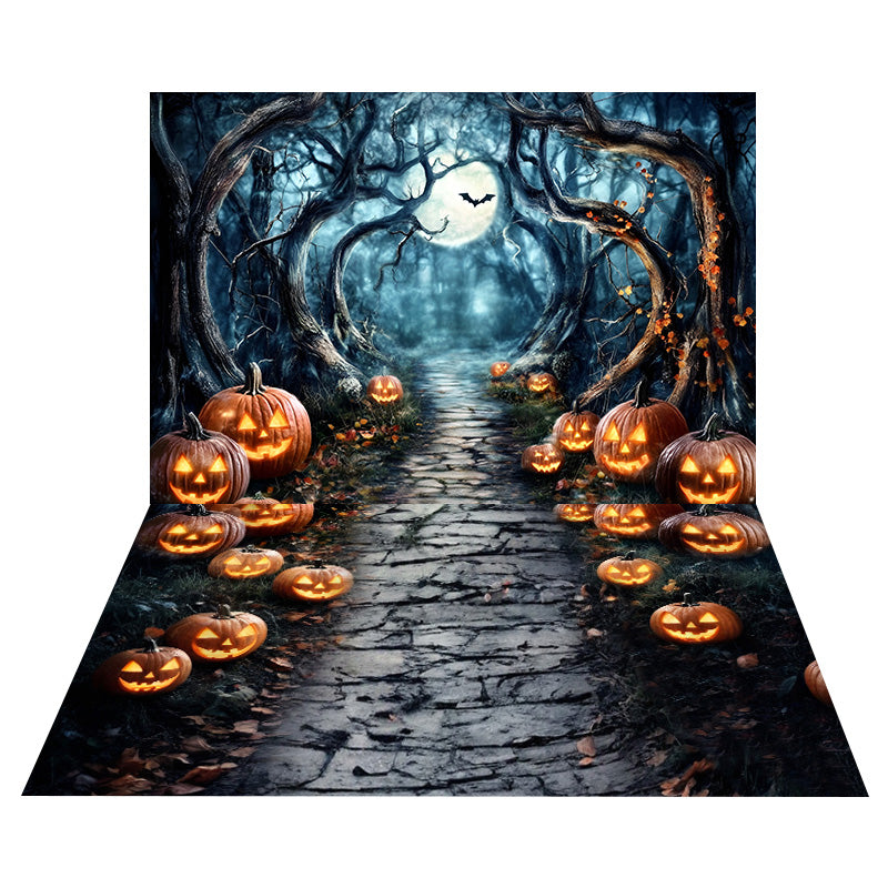 Pumpkin Forest Path Backdrop+Lantern Stone Floor Backdrop MRR8-132