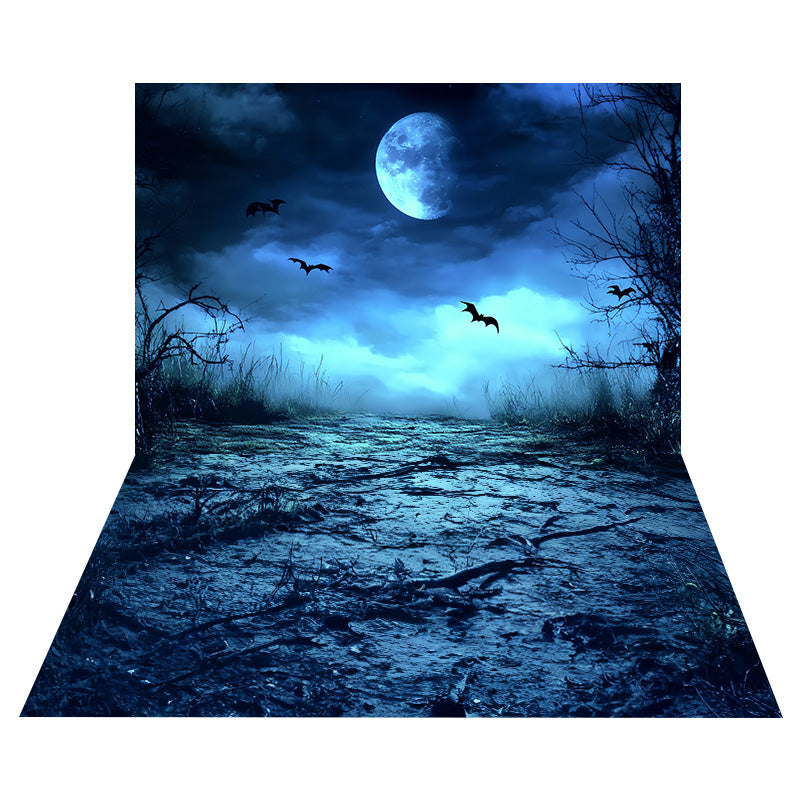 Bat Backdrop Halloween Moonlit Bat Sky Backdrop+Muddy Ground Floor Backdrop MRR8-13