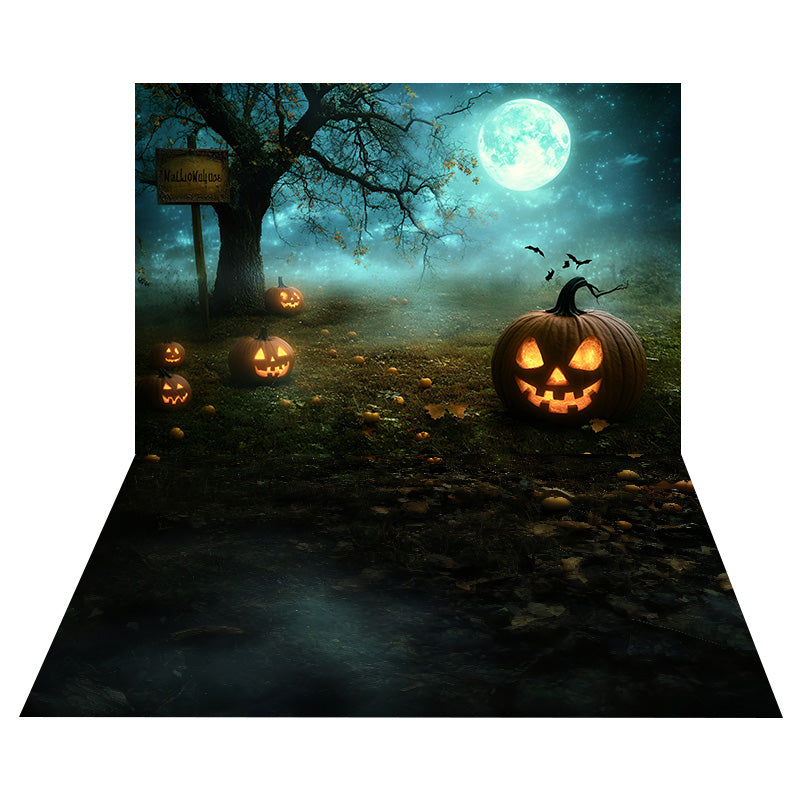 Pumpkin Moonlight Glow Backdrop+Patch Dark Floor Backdrop MRR8-135