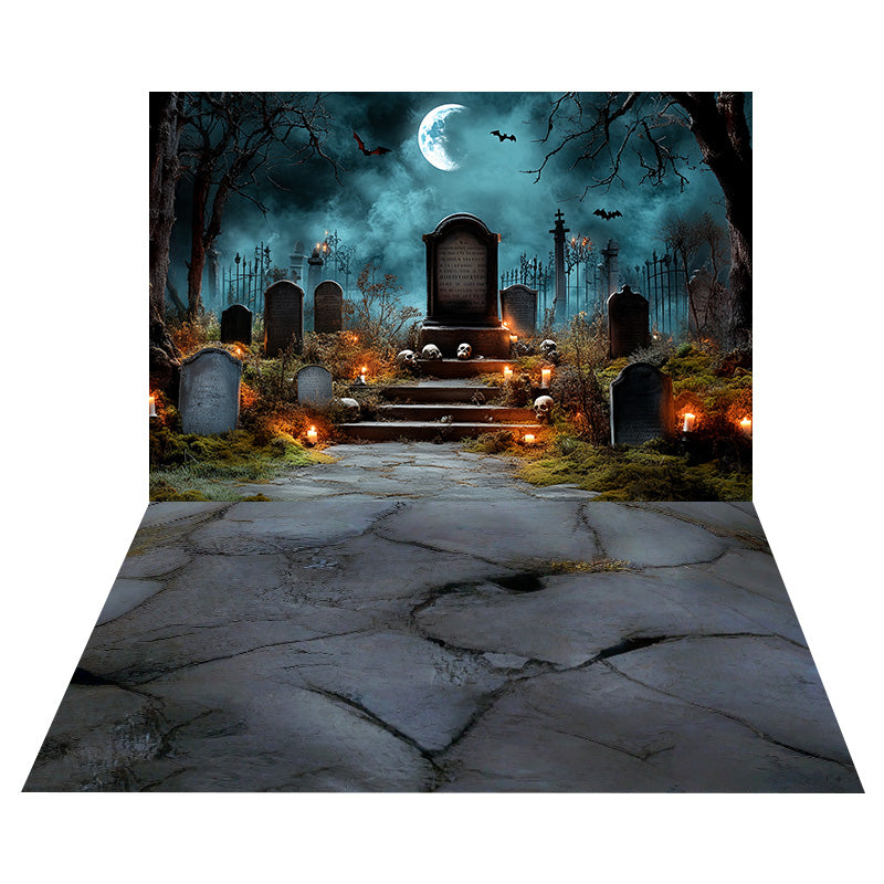 Candlelit Graveyard Shadows Backdrop+Cracked Stone Floor Backdrop MRR8-136