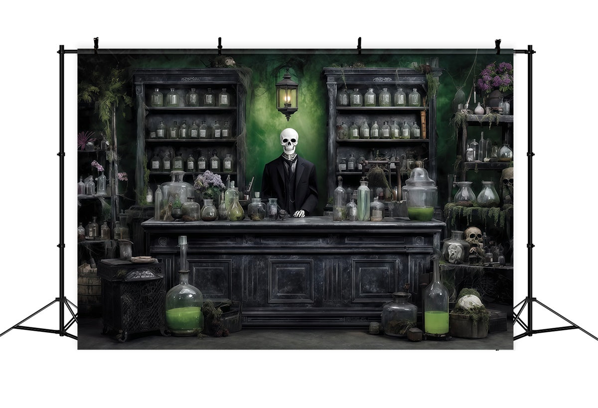 Scary Halloween Backdrops Chemical Reagent Mystery Skeleton Man Store Backdrop MRR8-14