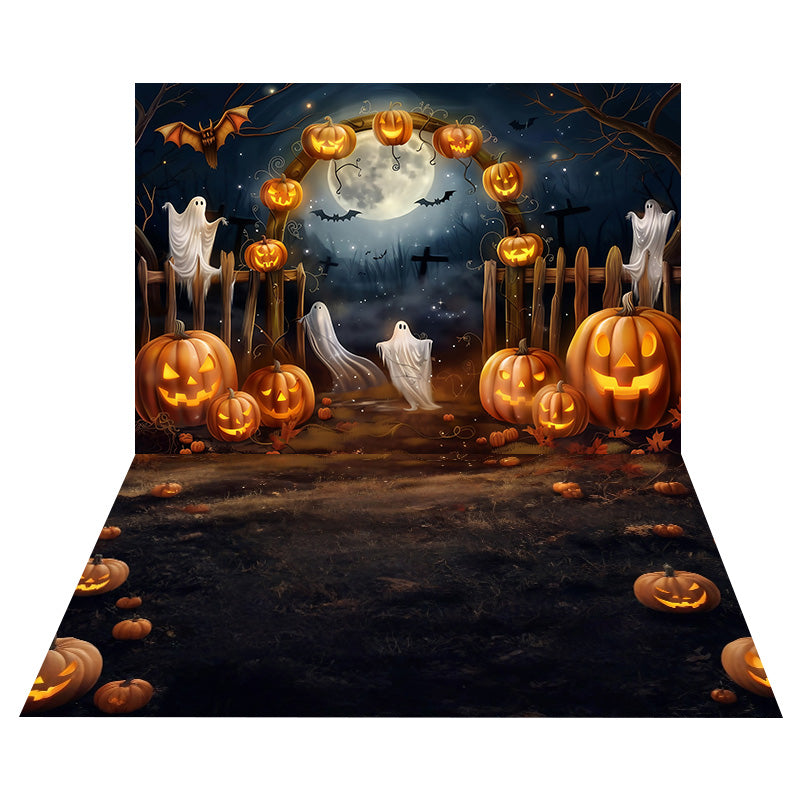 Ghost Pumpkin Arch Backdrop+Withered Weeds Floor Backdrop MRR8-142