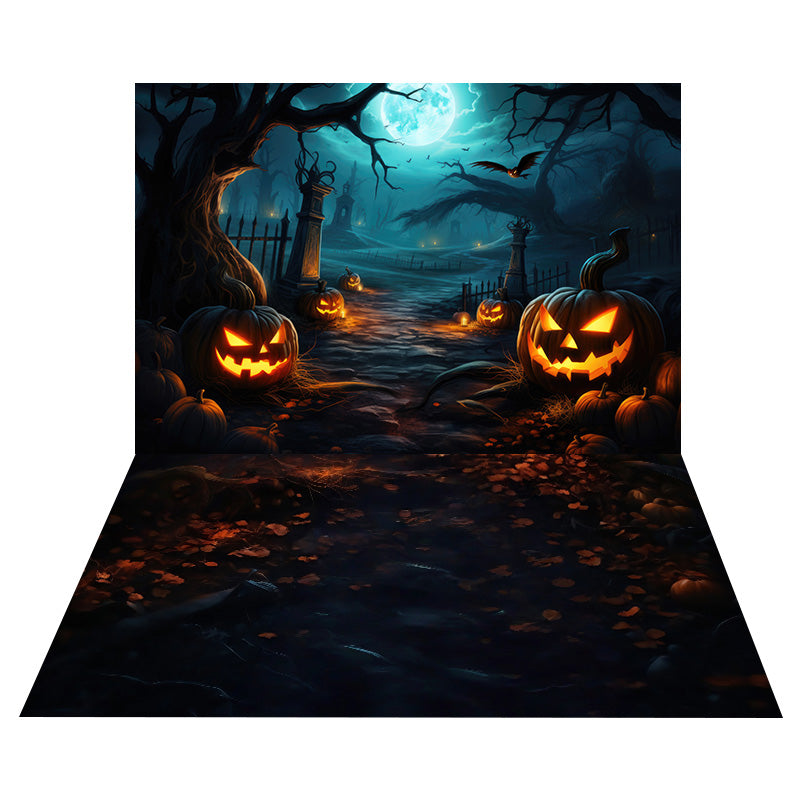 Pumpkin Moon Graveyard Backdrop+Leaf Dark Floor Backdrop MRR8-143
