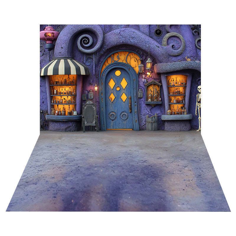 Halloween Witch Shop Backdrop+Purple Grunge Texture Floor Backdrop MRR8-146