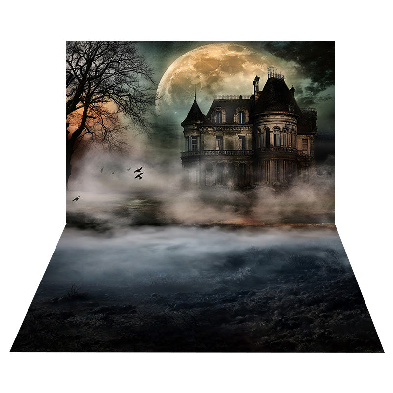 Haunted Moon Mansion Backdrop+Dark Misty Swamp Floor Backdrop MRR8-147