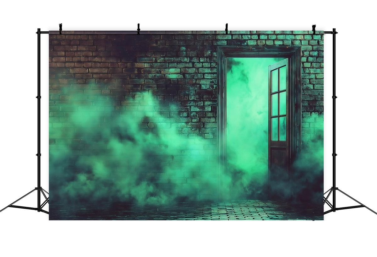 Halloween Wall Backdrop Scary Green Smokey Brick Wall Halloween Backdrop MRR8-15