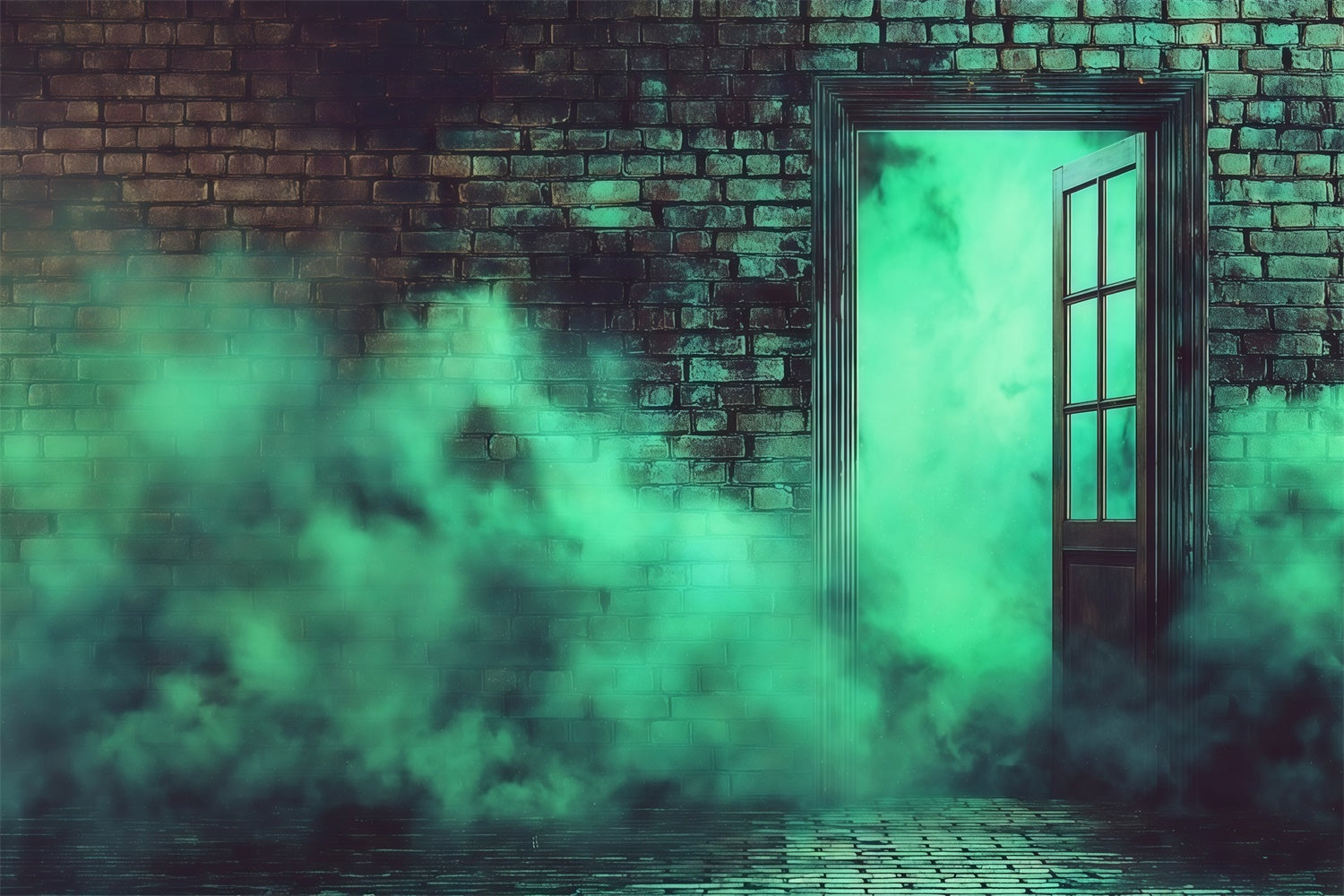 Halloween Wall Backdrop Scary Green Smokey Brick Wall Halloween Backdrop MRR8-15