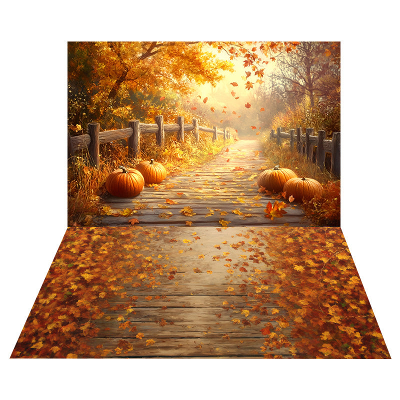 Pumpkin Autumn Path Backdrop+Falling Autumn Leaves Floor Backdrop MRR8-155