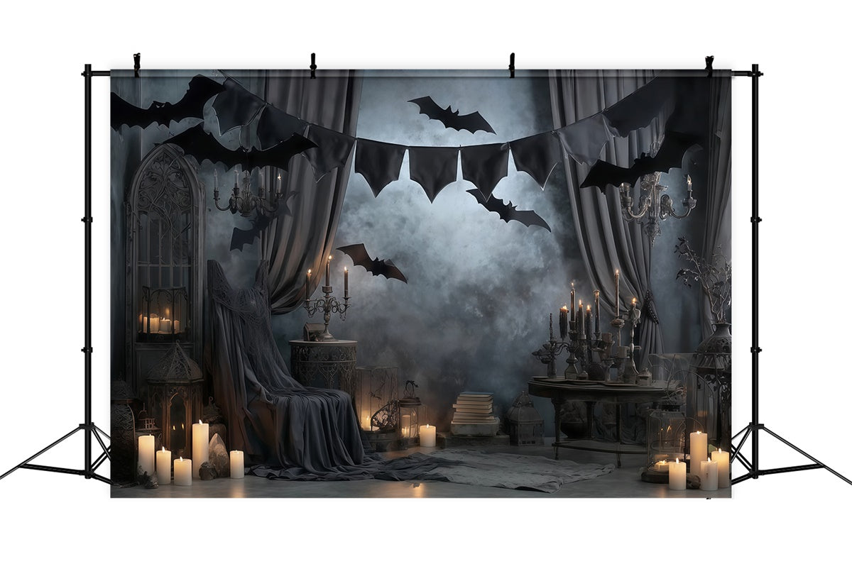 Halloween Wall Backdrop Gothic Candlelit Bat Drapes Halloween Backdrop MRR8-16