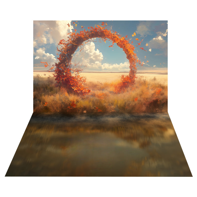Autumn Leaves Ring Backdrop+Fall Mist Reflection Floor Backdrop MRR8-162