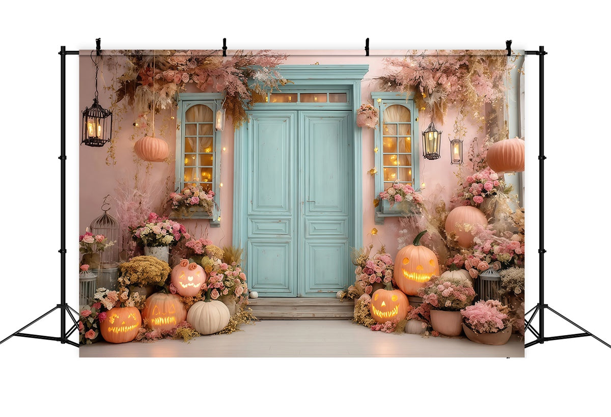Halloween Backdrops for Photos Blush Pumpkin Floral Doorstep Backdrop MRR8-17