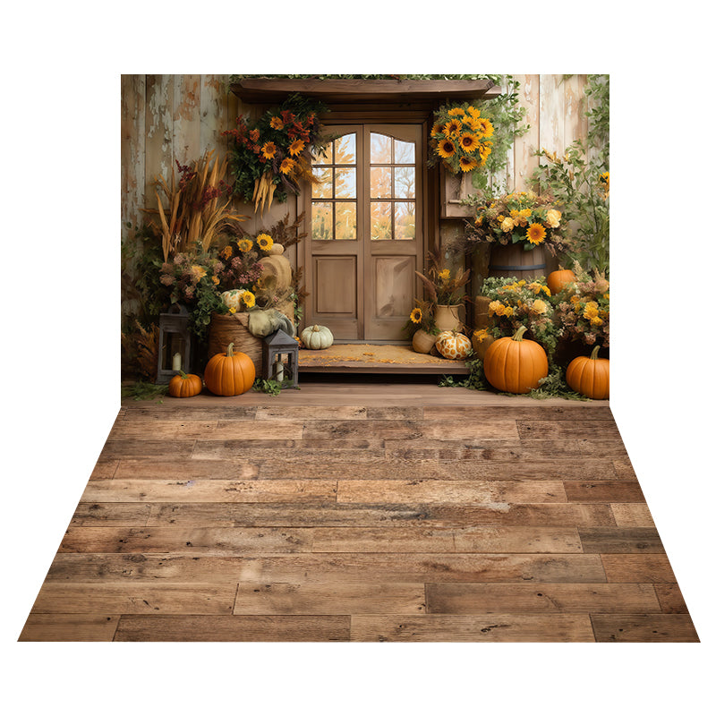 Rustic Sunflower Door Backdrop+Natural Oak Plank Floor Backdrop MRR8-176