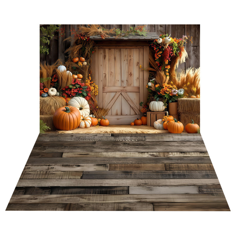 Harvest Barn Entrance Backdrop+Vintage Timber Panel Floor Backdrop MRR8-177