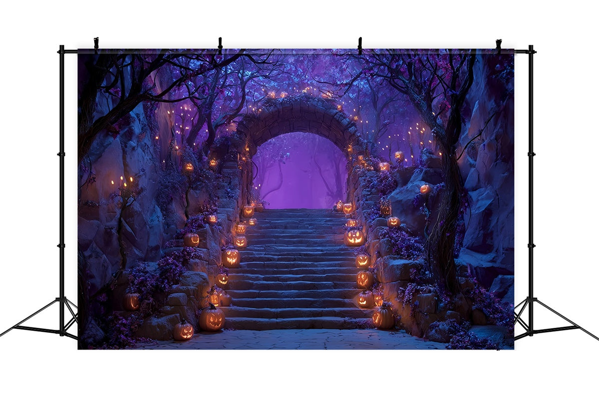Spooky Halloween Backdrop Enchanted Purple Forest Stairs Halloween Backdrop MRR8-18