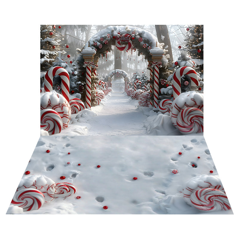 Candy Cane Pathway Backdrop+Candy Snow Floor Backdrop MRR8-187