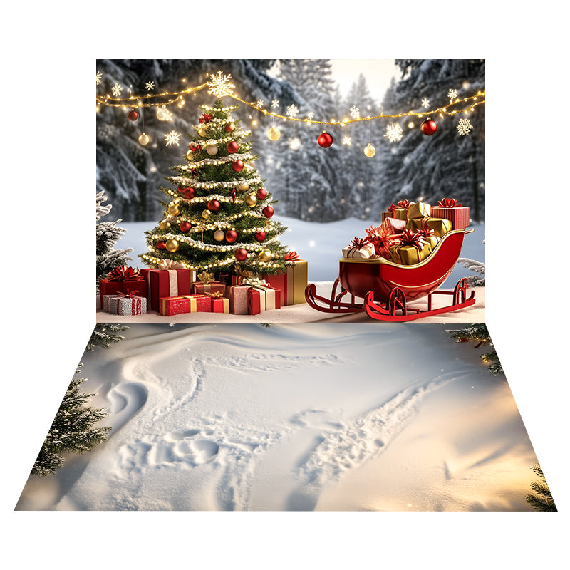 Gift Sleigh Tree Backdrop+Twilight Snow Floor Backdrop MRR8-188