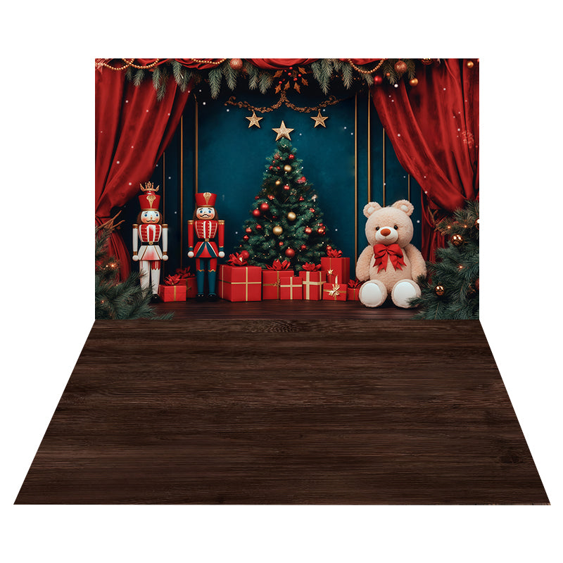 Nutcracker Curtain Stage Backdrop+Walnut Wood Floor Backdrop MRR8-191