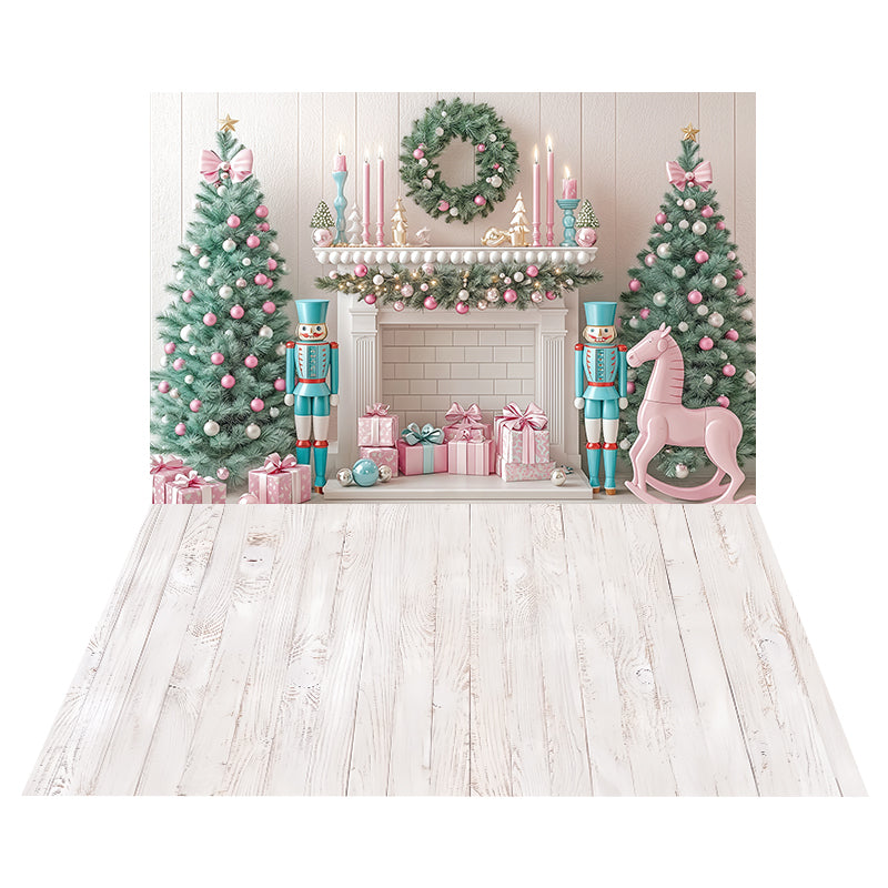 Pastel Nutcracker Fireplace Backdrop+Whitewashed Timber Floor Backdrop MRR8-192
