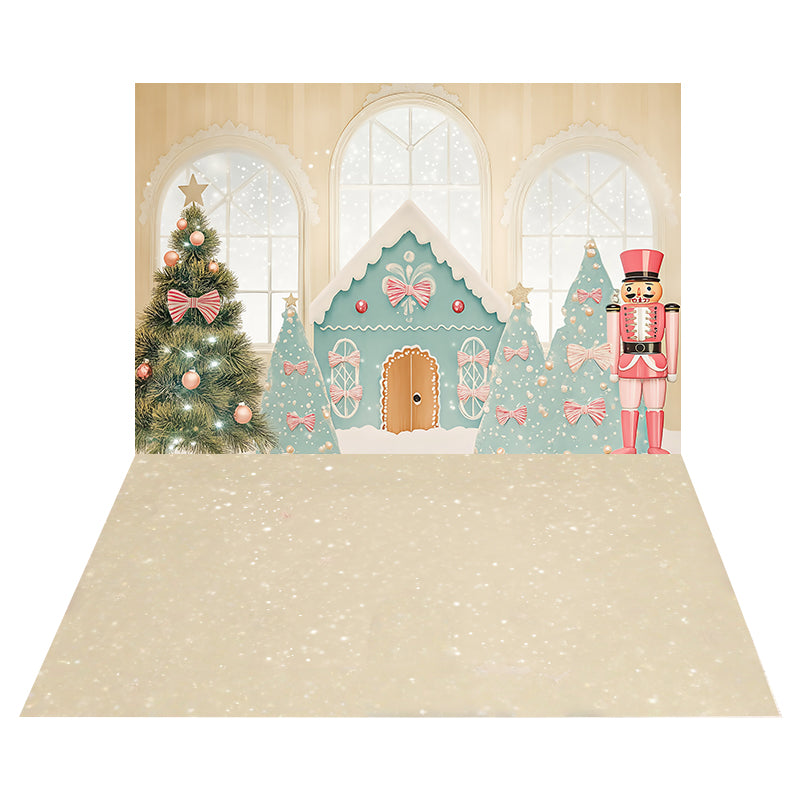 Candy Gingerbread Wonderland Backdrop+Golden Glitter Floor Backdrop MRR8-199
