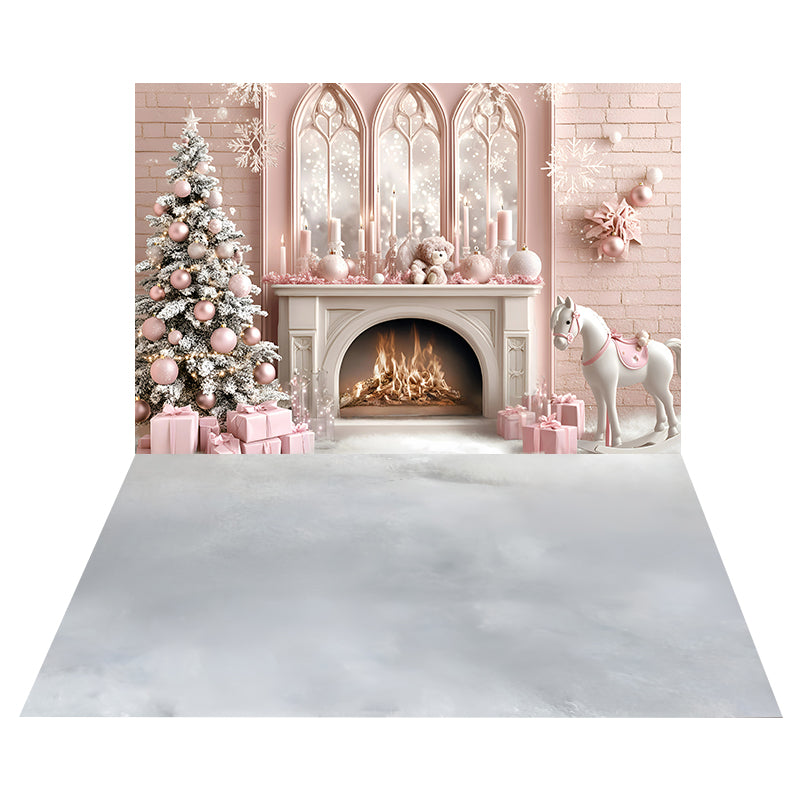 Blush Pink Fireplace Backdrop+Frosted Ice Floor Backdrop MRR8-203
