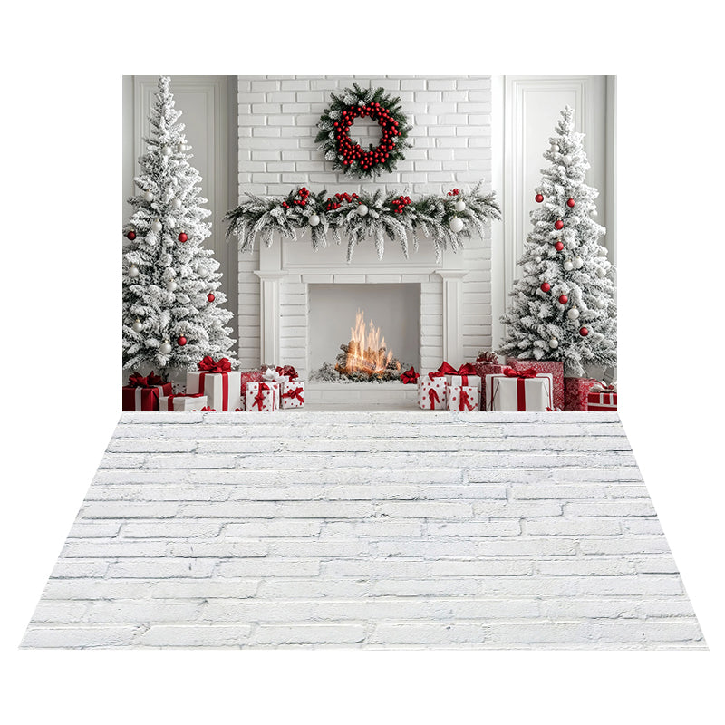 Frosted White Fireplace Backdrop+White Brick Floor Backdrop MRR8-205