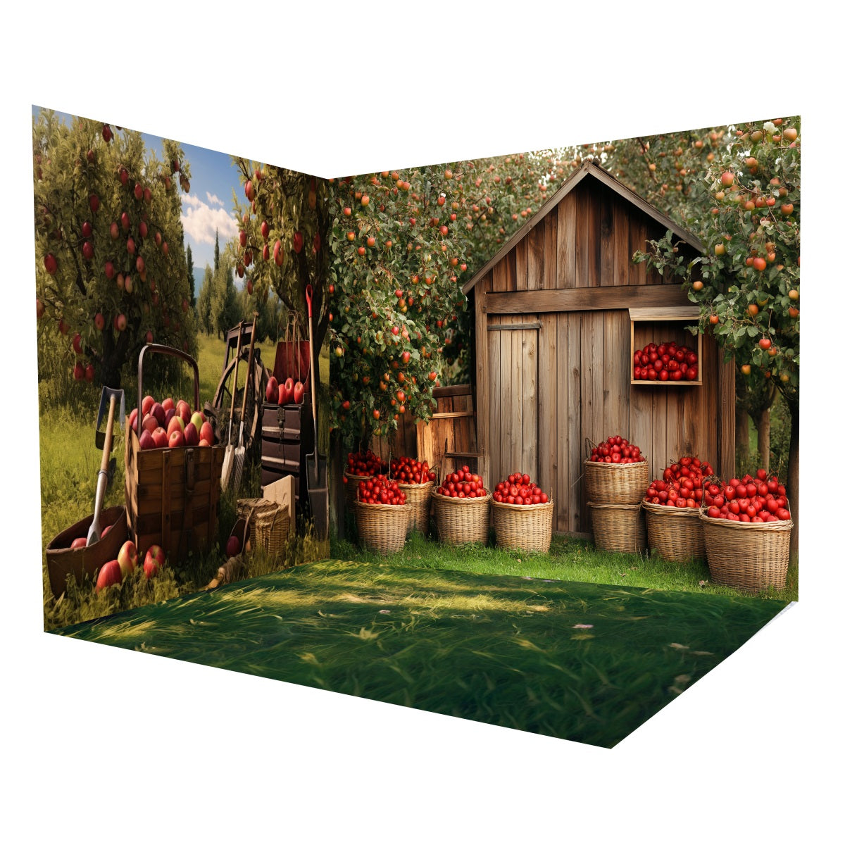 Fall Backdrop Apple Orchard Wooden Shed Backdrop Room Set MRR8-216