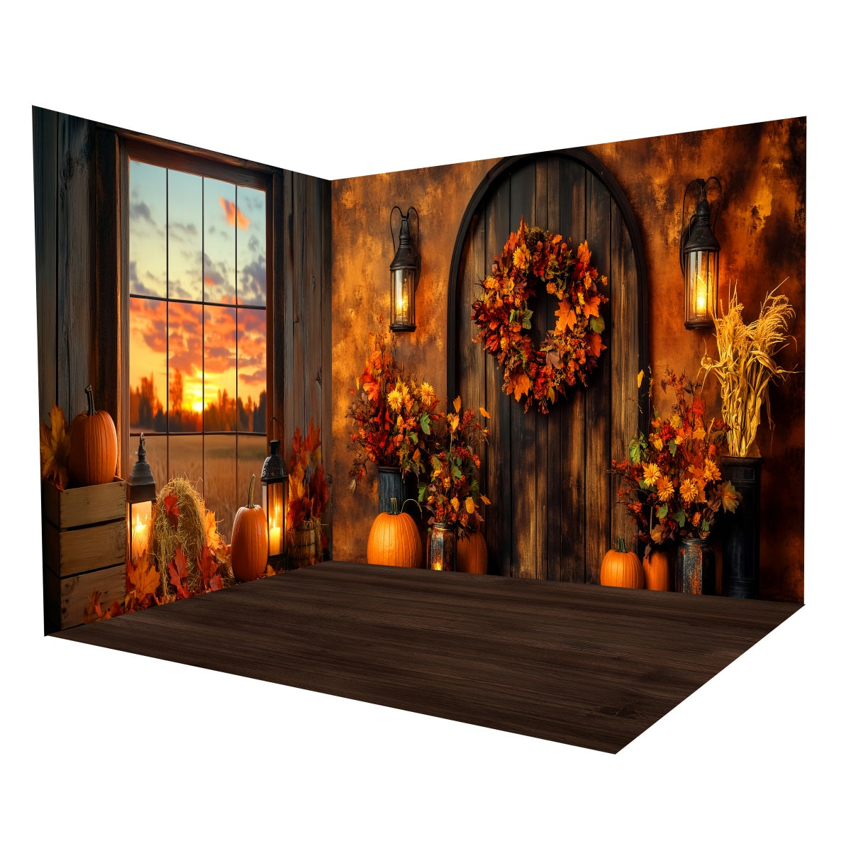 Fall Photography Backdrops Rustic Pumpkin Harvest Door Backdrop Room Set MRR8-218