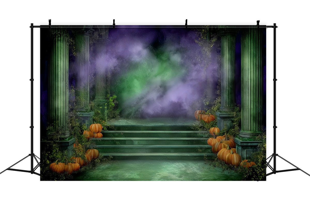 Scary Halloween Backdrops Ancient Ivy Pumpkin Temple Halloween Backdrop MRR8-22