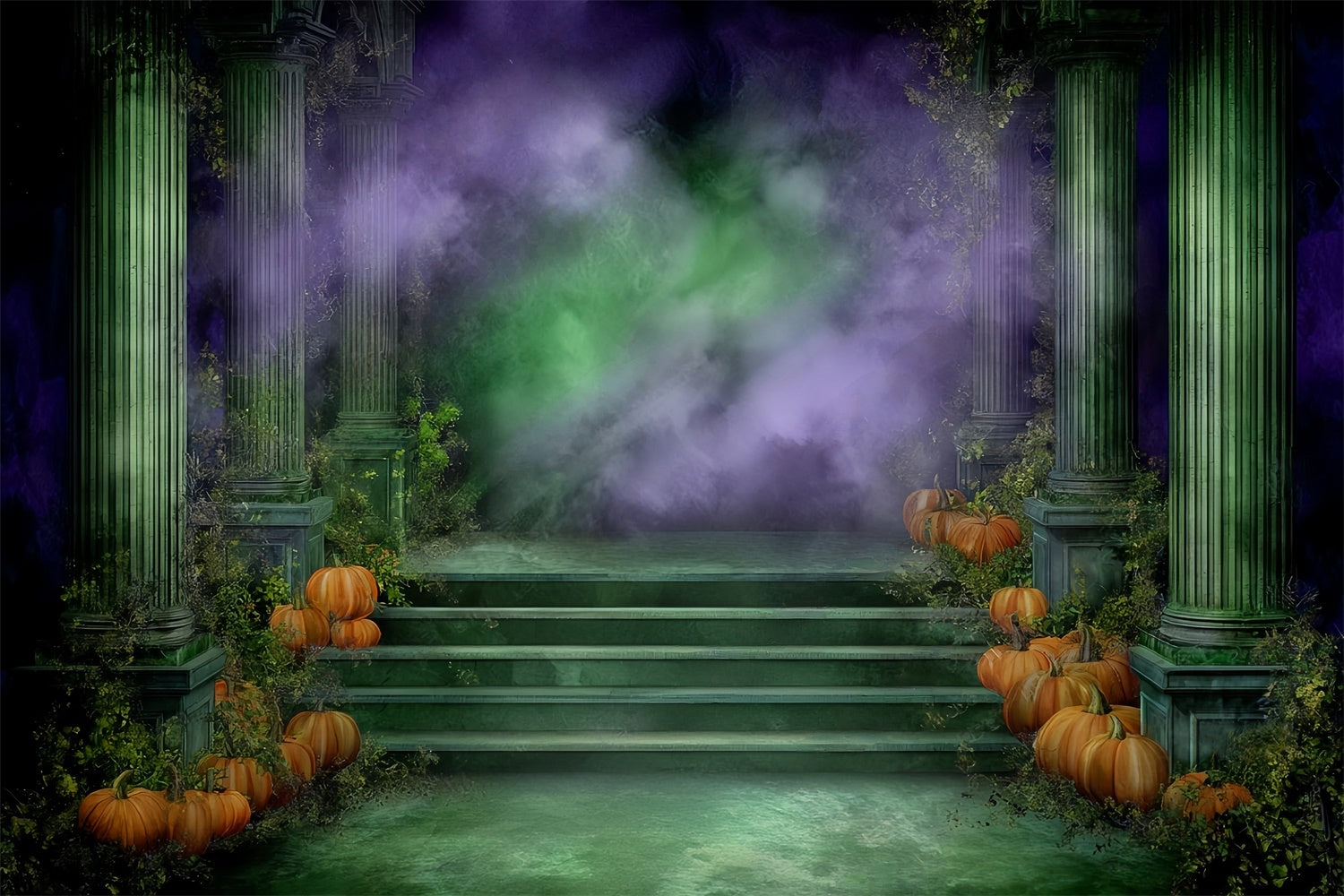 Scary Halloween Backdrops Ancient Ivy Pumpkin Temple Halloween Backdrop MRR8-22