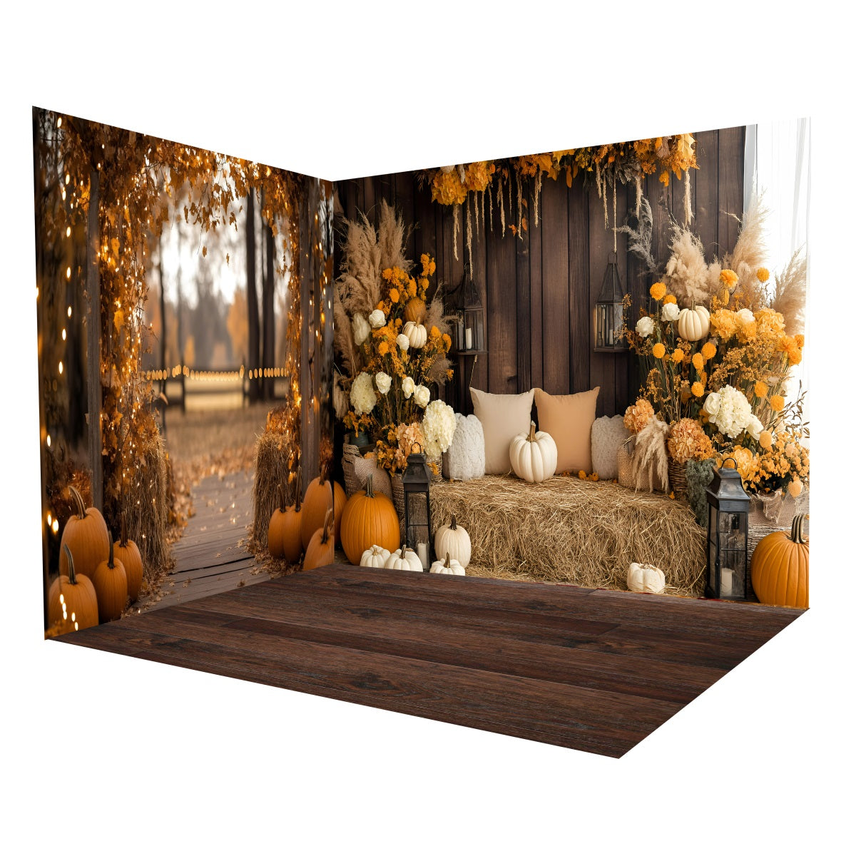 Fall Photo Backdrop Autumn Pumpkin Hay Bale Backdrop Room Set MRR8-220