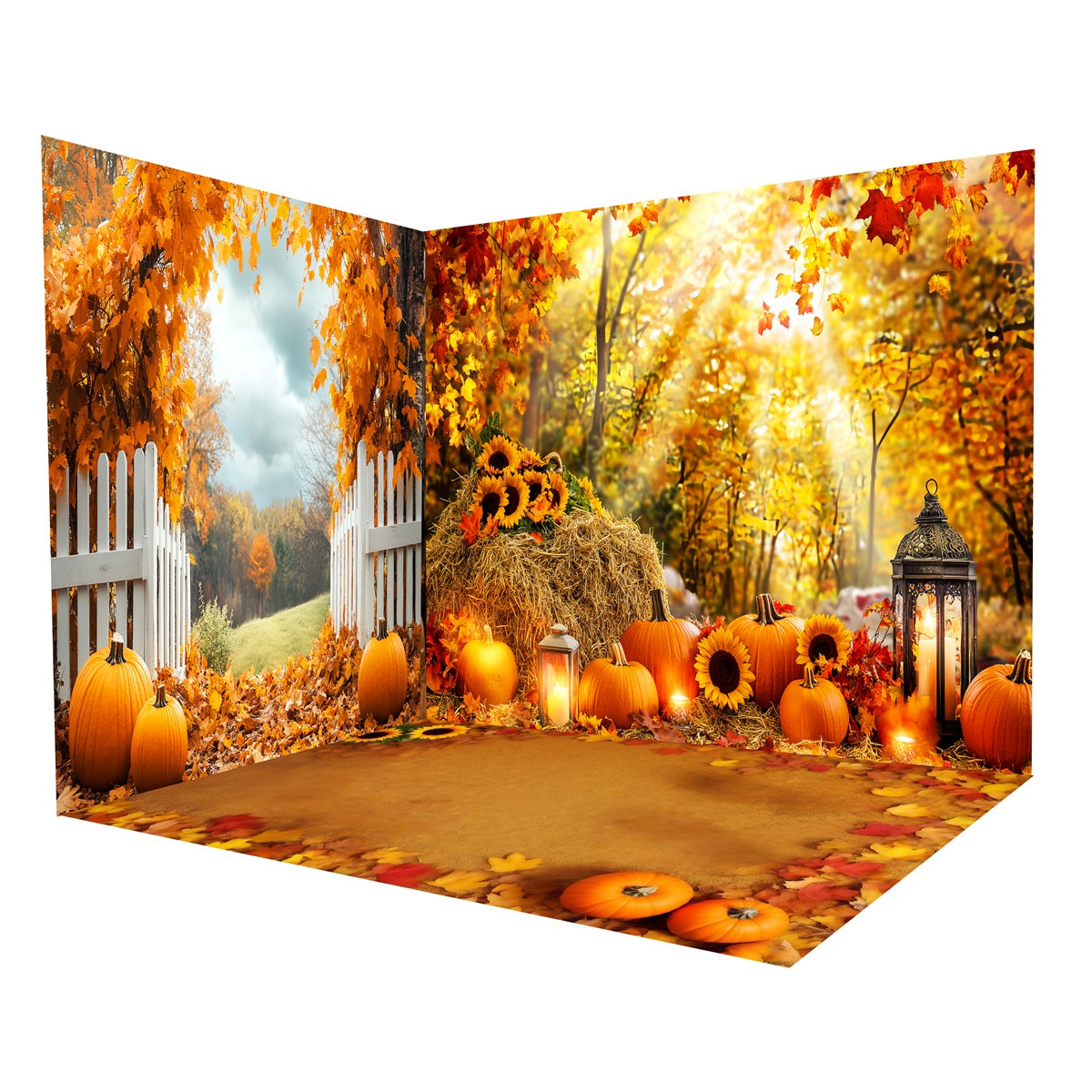 Autumn Backdrop Golden Sunflower Pumpkin Lantern Backdrop Room Set MRR8-221