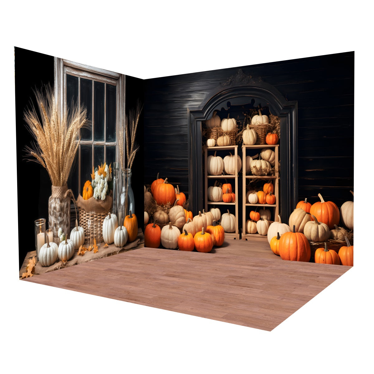 Autumn Backdrop Rustic Pumpkin Harvest Window Backdrop Room Set MRR8-225