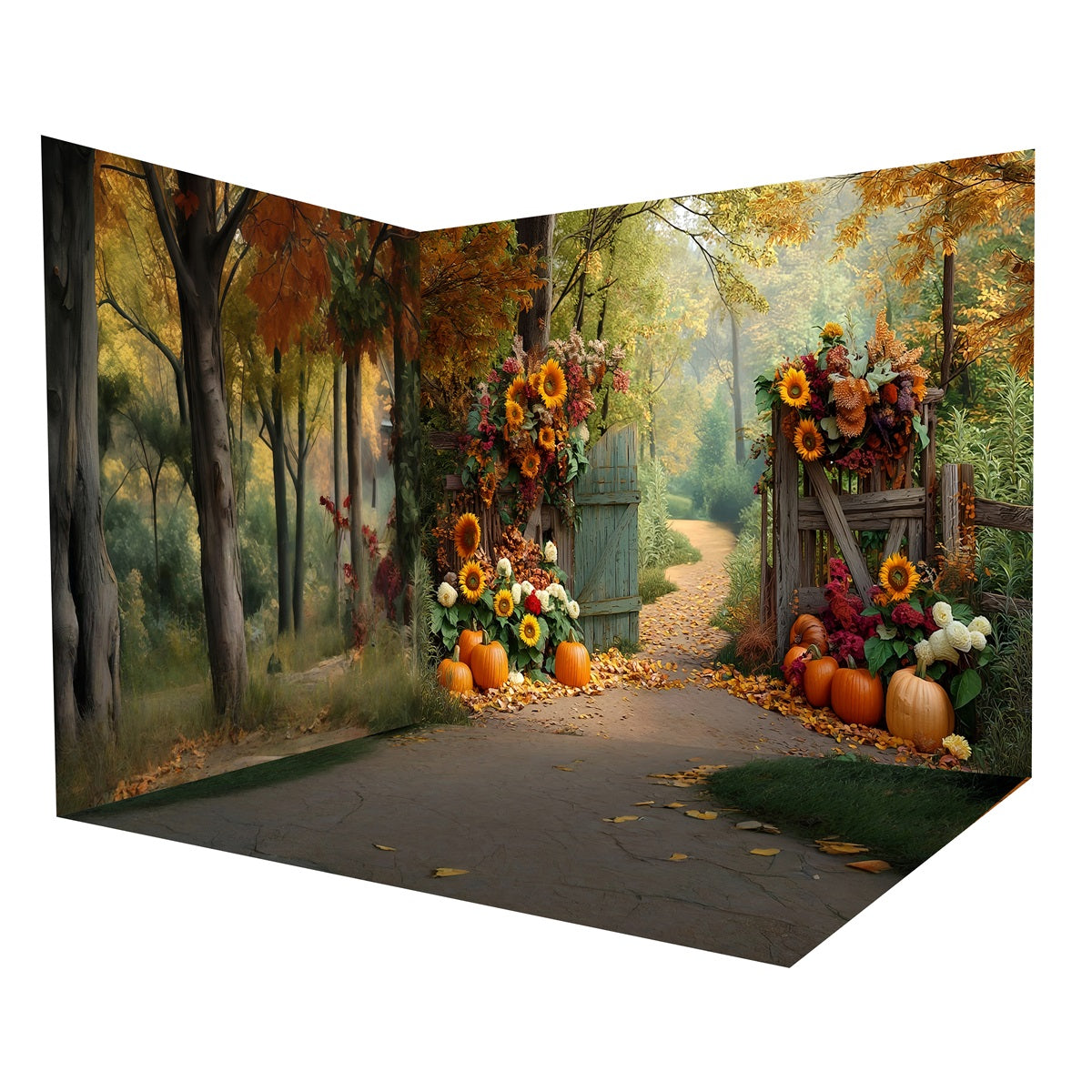 Fall Backdrop Pumpkin Sunflower Garden Gate Backdrop Room Set MRR8-229