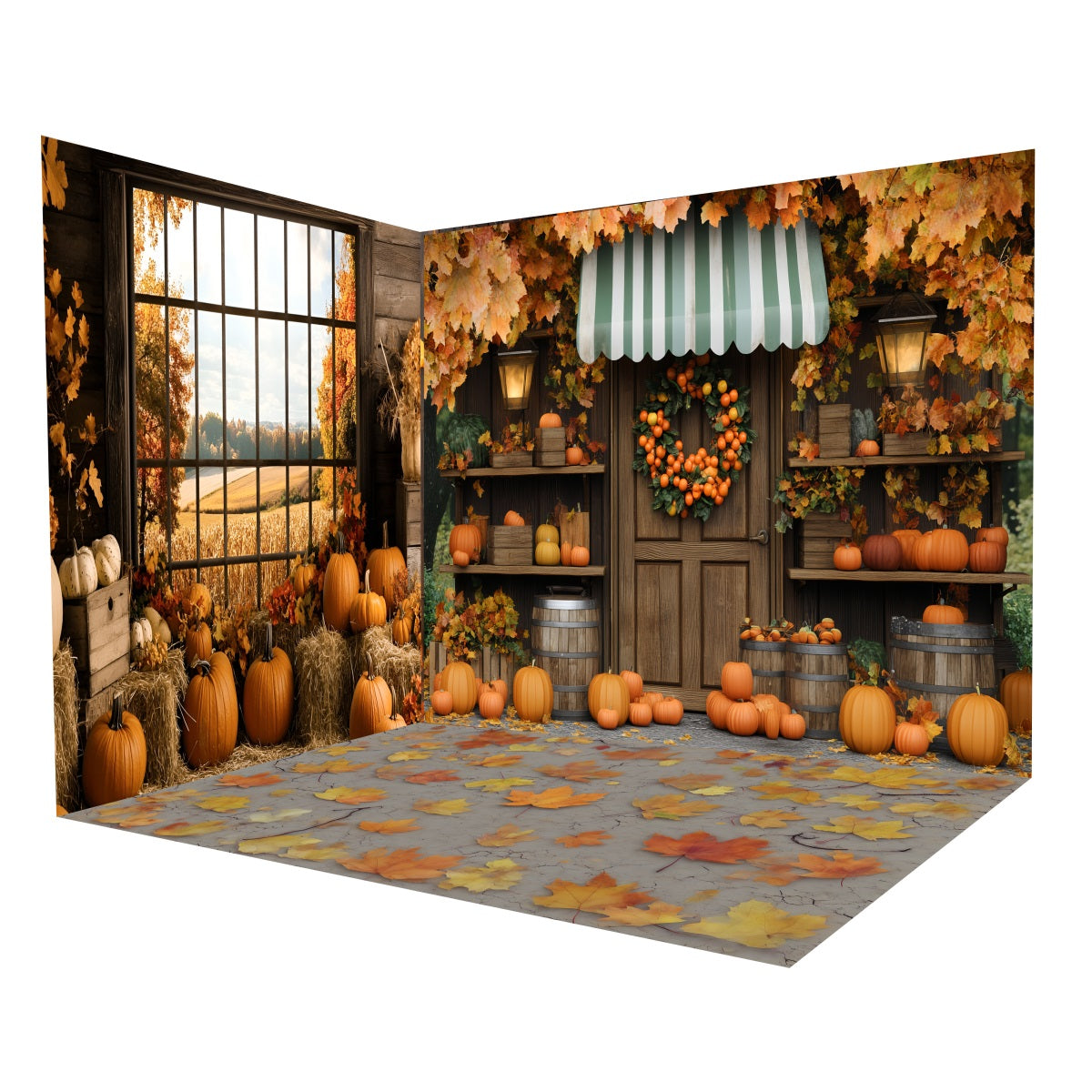 Fall Photo Backdrop Rustic Pumpkin Market Porch Backdrop Room Set MRR8-230