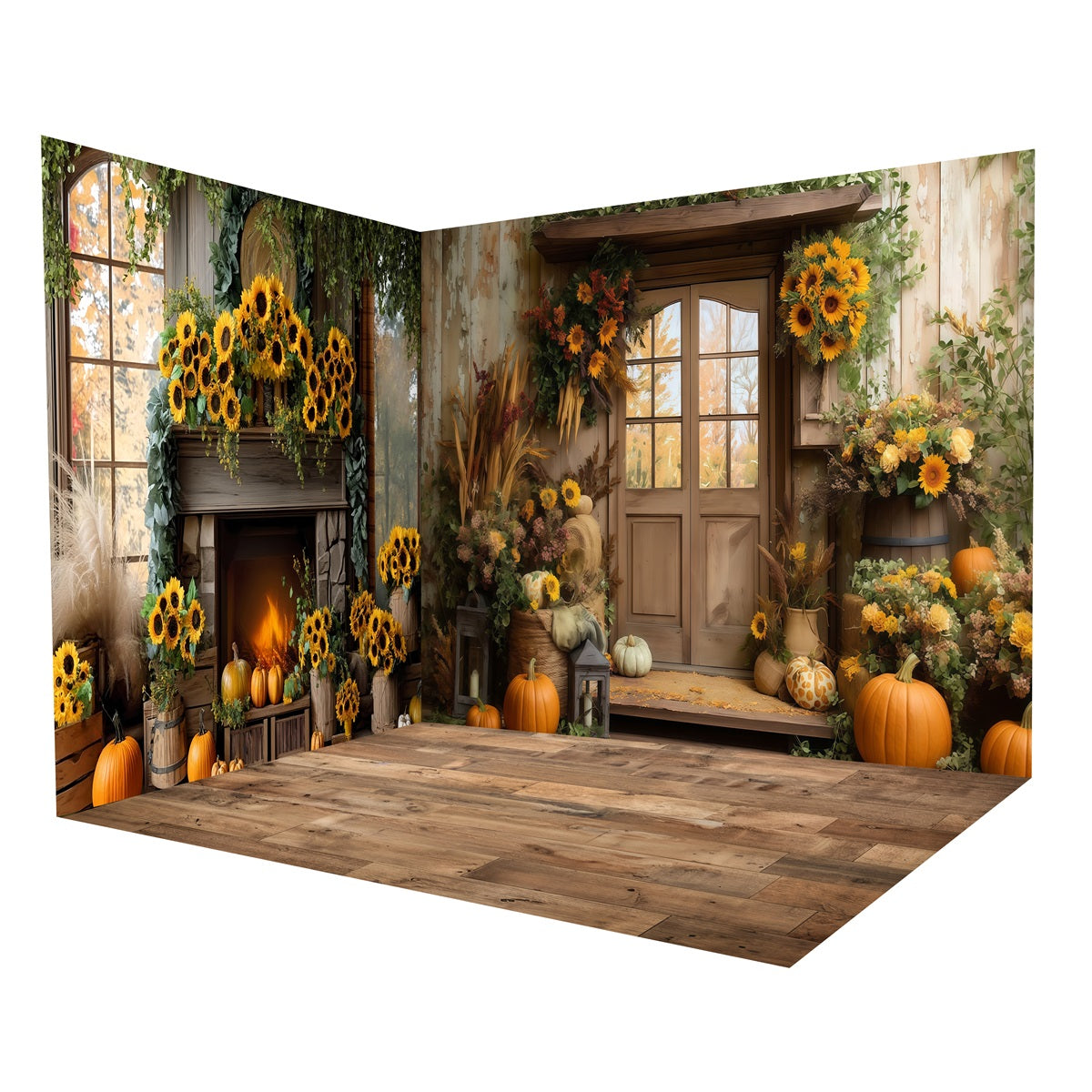 Autumn Backdrop Sunflower Harvest Fireplace Door Backdrop Room Set MRR8-231