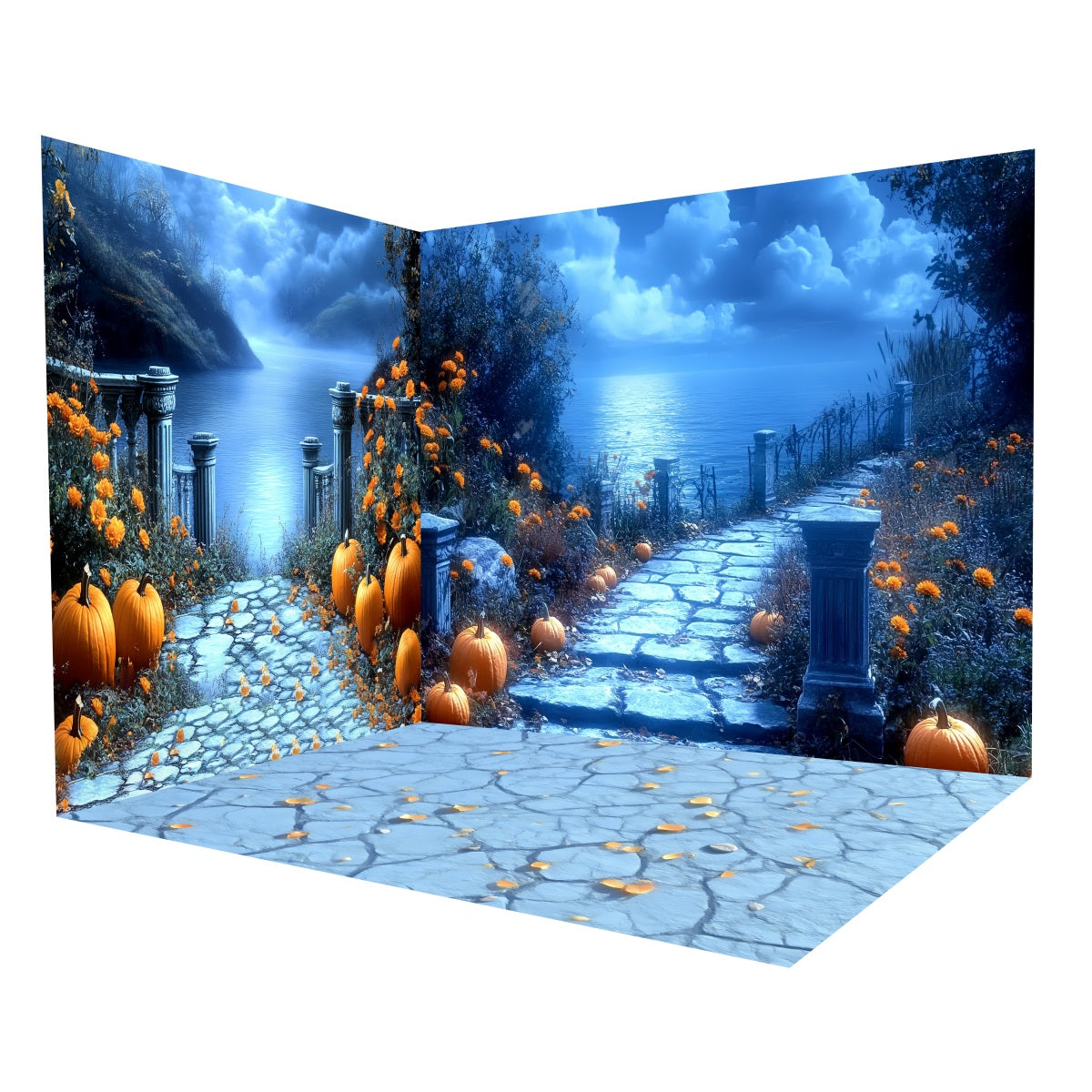 Halloween Backdrop Ideas Moonlight Ocean Pumpkin Backdrop Room Set MRR8-238