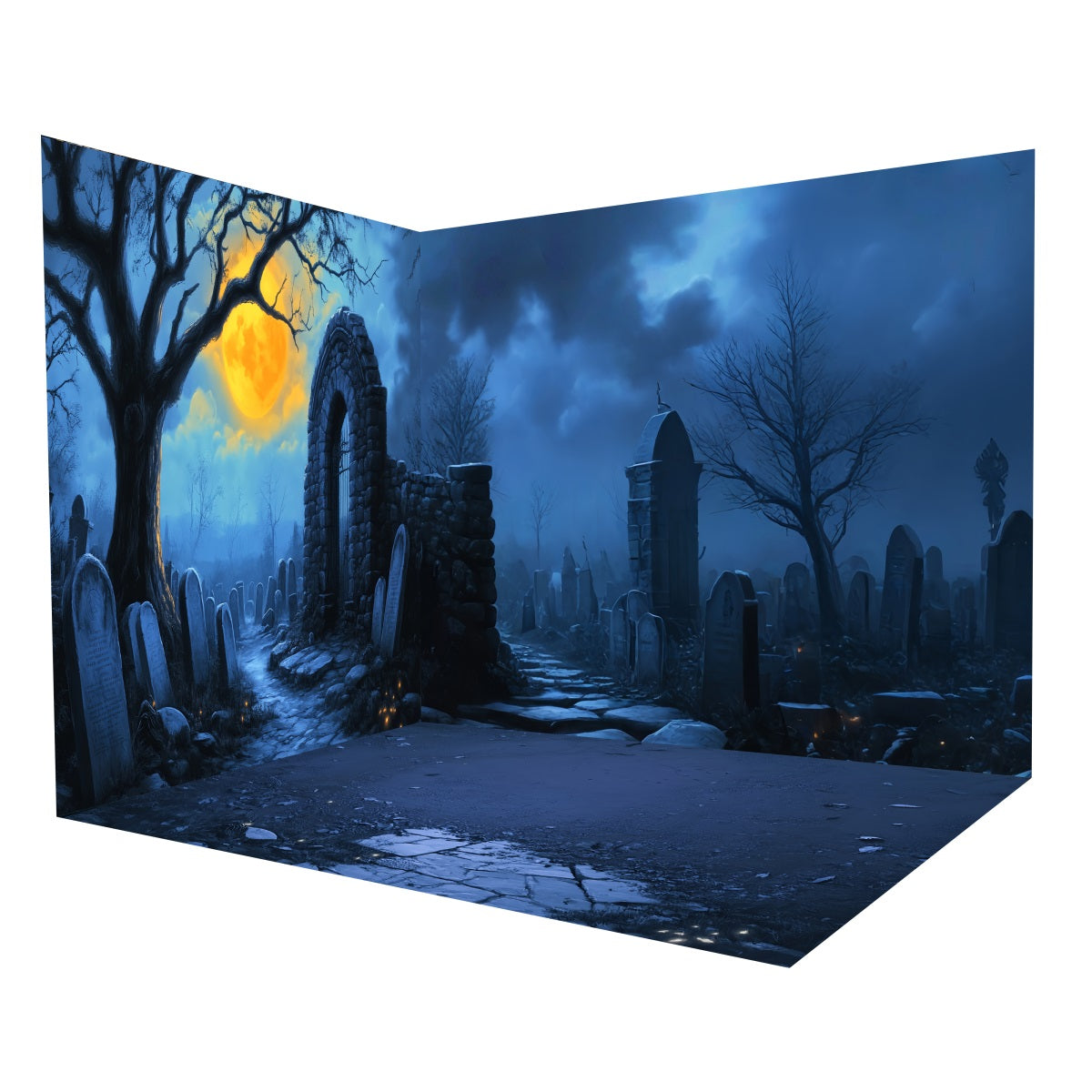 Halloween Photo Booth Backdrop Creepy Graveyard Tombstone Backdrop Room Set MRR8-239