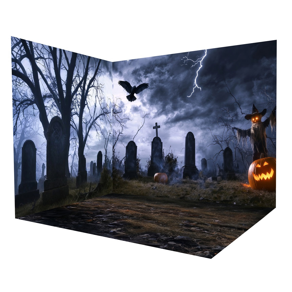 Halloween Backdrop Graveyard Moonlight Pumpkin Pathway Backdrop Room Set MRR8-245