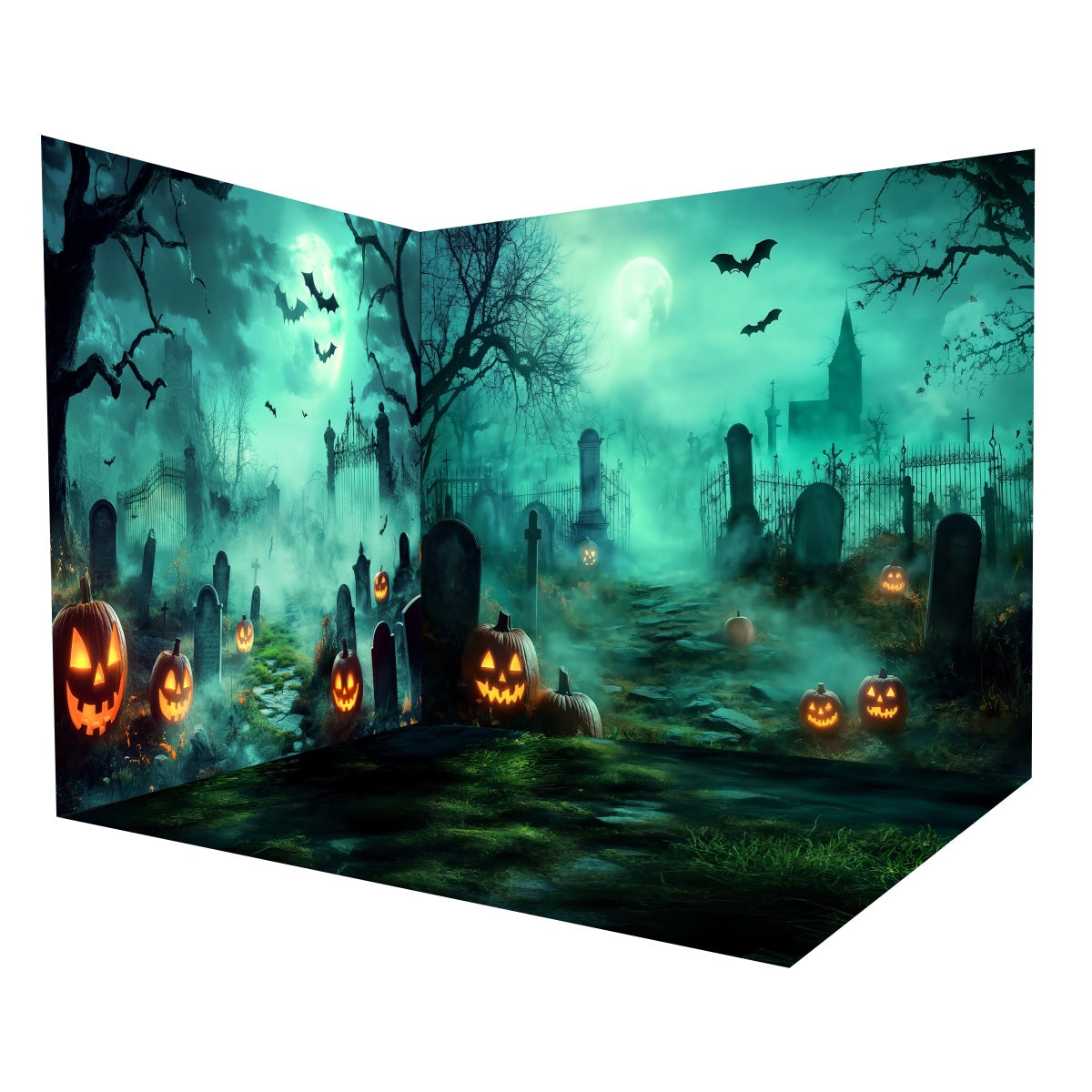 Halloween Backdrop Halloween Spooky Cemetery Night Backdrop Room Set MRR8-247