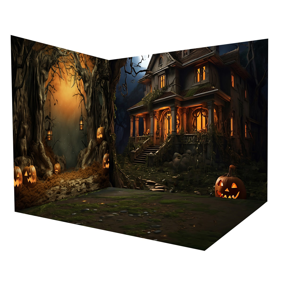 Halloween Picture Backdrop Spooky Lantern Path Mansion Backdrop Room Set MRR8-249