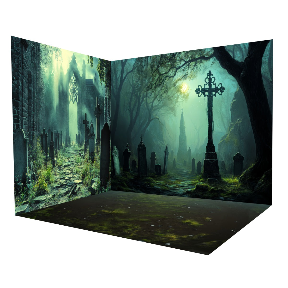 Halloween Backdrop Ancient Graveyard Church Ruins Backdrop Room Set MRR8-250